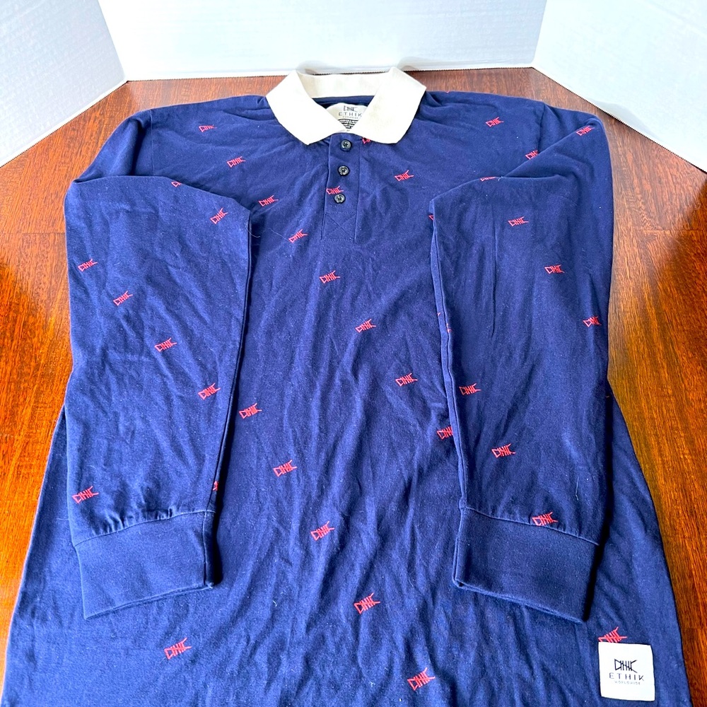 Urban Wear Navy Blue White Collar Long Sleeve Shirt |